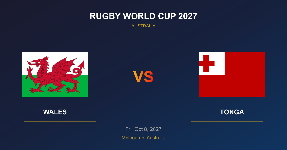 Wales vs Tonga Tickets - Rugby World Cup 2027 Melbourne